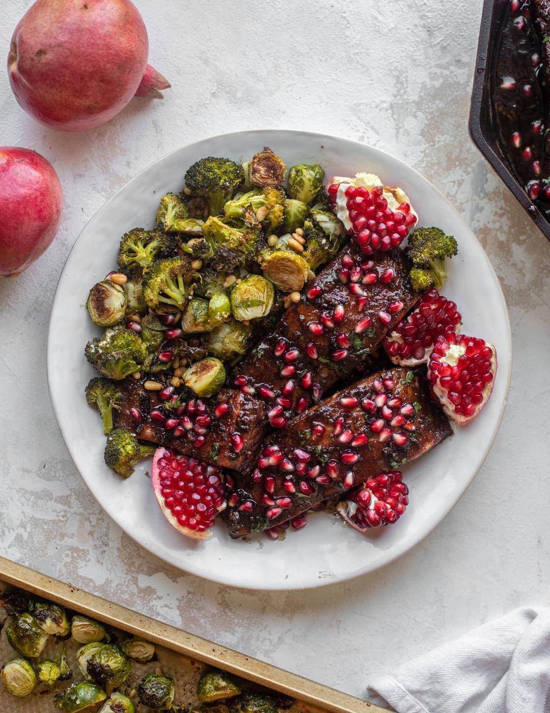 Recipe of Sticky Pomegranate Salmon by How Sweet Eats