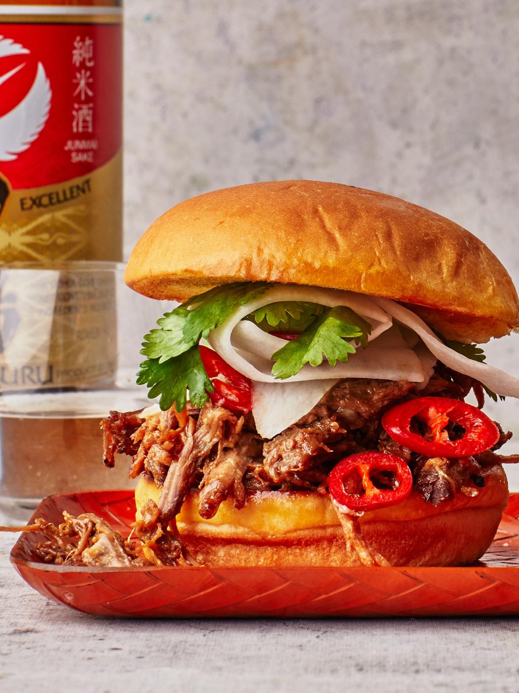 Recipe of Sake-and-Black-Sugar-Braised Pulled Pork Sliders by Bon Appétit
